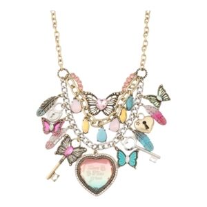 NWT Betsey Johnson Chunky Charm Necklace Love Flies Free Butterfly Whimsical